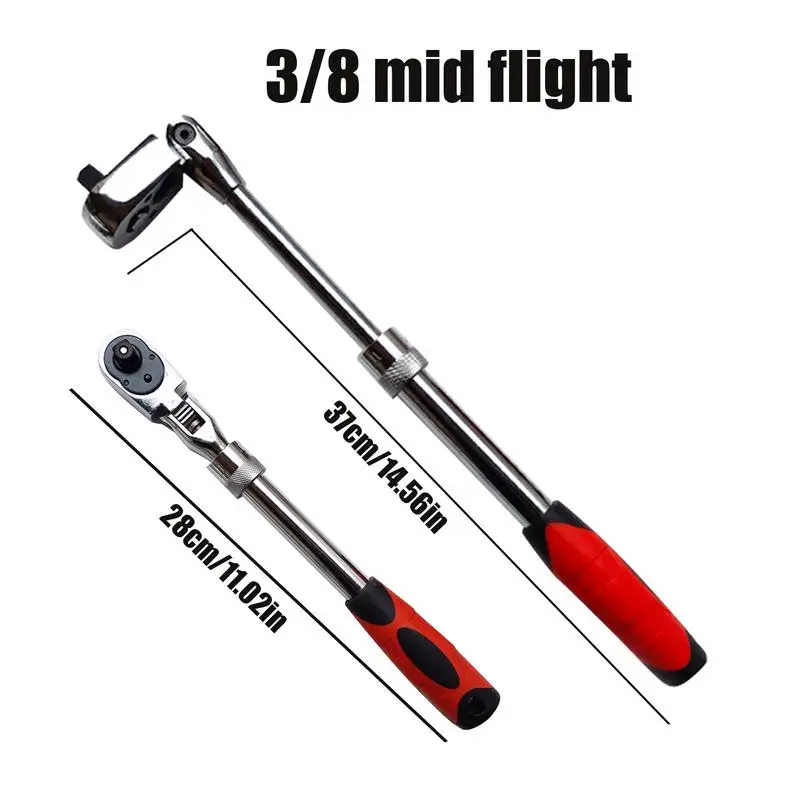 Long Handle Ratchet Two-way Extendable Ratchet Socket Wrench 1/2 3/8 1/4 Movable Head Combination Wrench For Automobile Repair