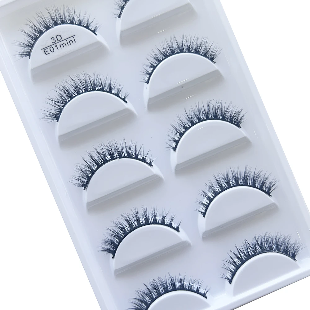 3D Natural Mink Short False Eyelashes Soft Eye Makeup Faux Cils H13 Mini Cat Design 5 Pairs