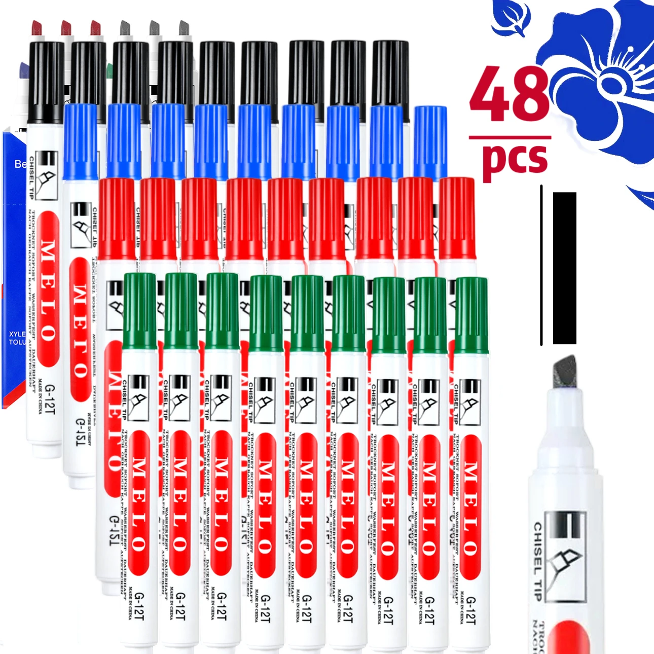 Permanent Markers Chisel Tip Waterproof Quick-Drying Ink Vibrant Colors Black Red Blue Green for Business Supplies