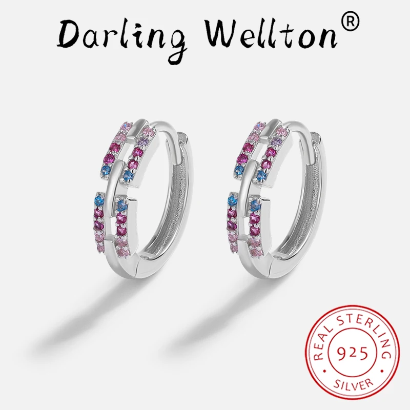 

2022 NEW Trend Rainbow Couple Earring For Women Collection Double-Row Openwork Sapphire Diamond Original Sterling Silver Jewelry