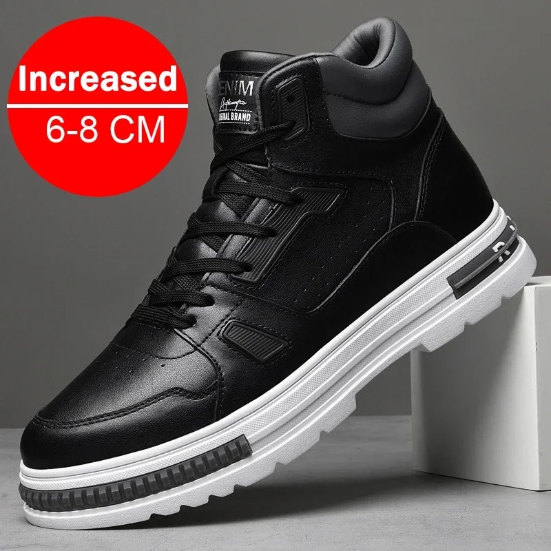 Elevator shoes for man height increase 8cm 2024 Luxury Brand sneaker Genuine Leather Men\'s Hidden Heels Casual Shoe Heights