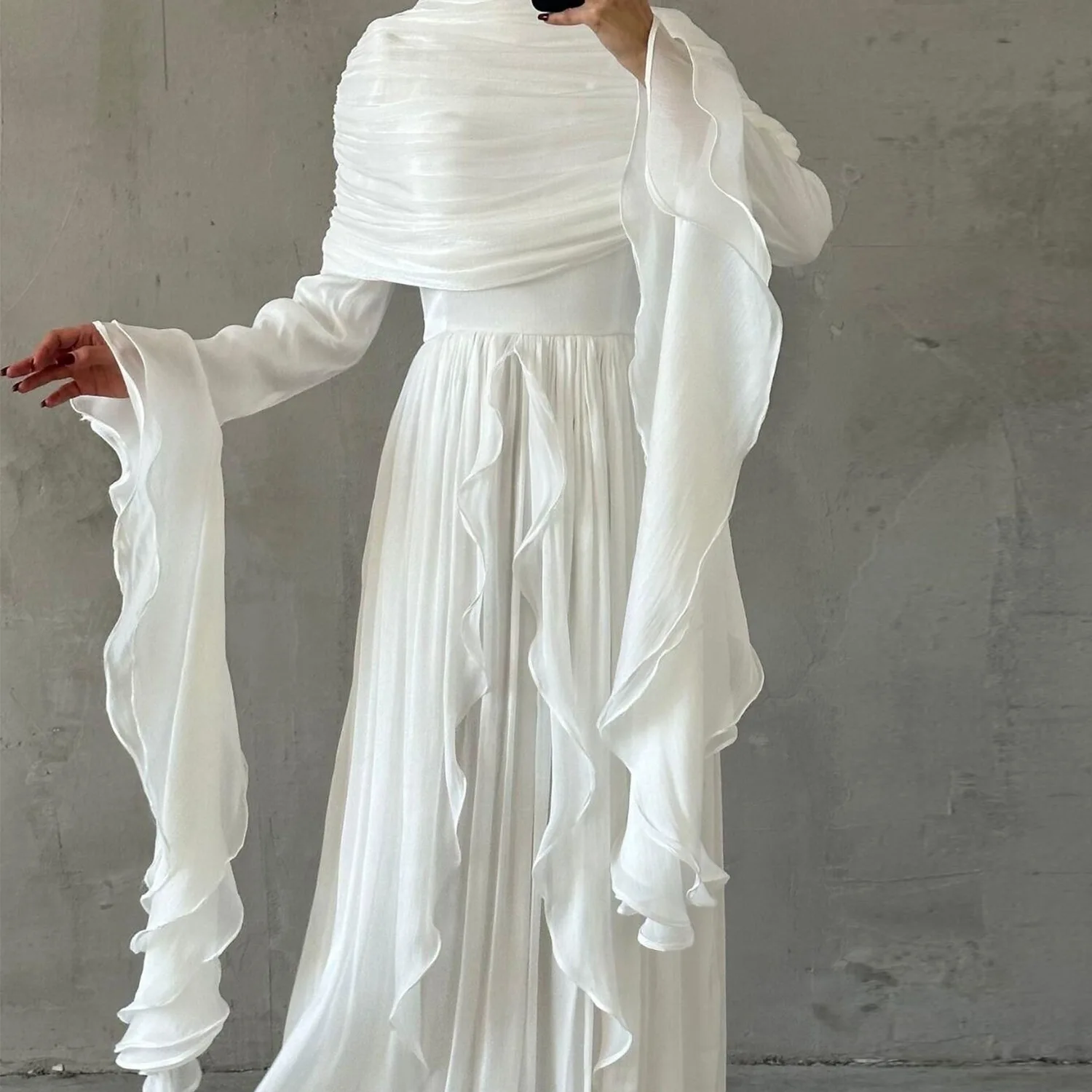 

Elegant Flared Sleeves Robe Dress Muslim Women Evening Dresses Dubai Abaya Kebaya Caftan Marocain Femme Islam Jalabiya Vestidos