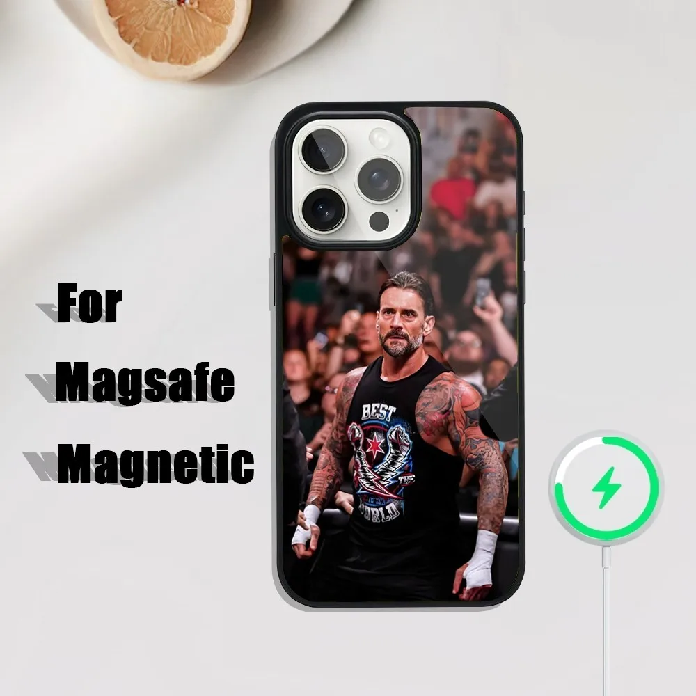 حافظة هاتف WWE CM P-Punk لهاتف iPhone 16,15,14,13,12,11,Plus,Pro,Max Mini Magsafe شحن لاسلكي مغناطيسي