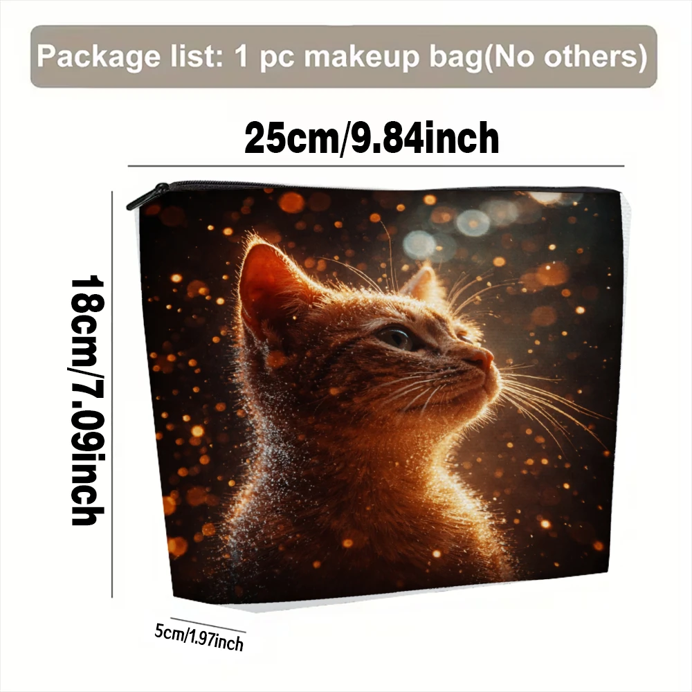Golden Cat Sparkle Background Light Makeup Bags for Girls Cosmetic Pouch Toiletry Bag Pencil Case Travel Storage