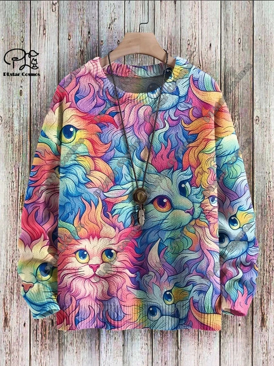 3D printing animal series cool cat print pattern ugly sweater casual winter warm sweater new style unisex   S-22
