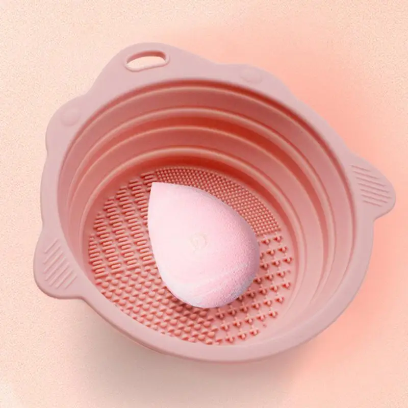 2 pezzi pennello per trucco ciotola per la pulizia strumento per la pulizia del trucco in silicone pieghevole detergente per pennelli per trucco portatile adatto per i viaggi (rosa g