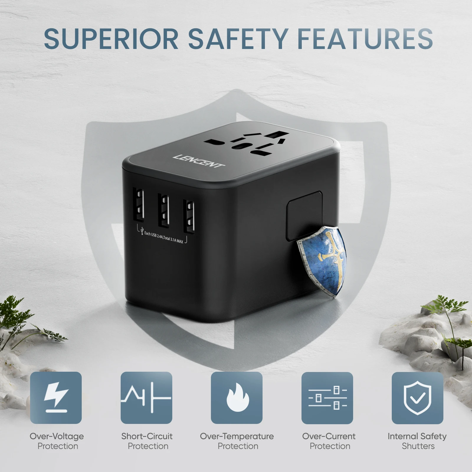 LENCENT 65W/45W/30W GaN Universal Travel Adapter with USB-A and Type C Fast Charging Power Adapter EU/UK/USA/AUS Plug for Travel