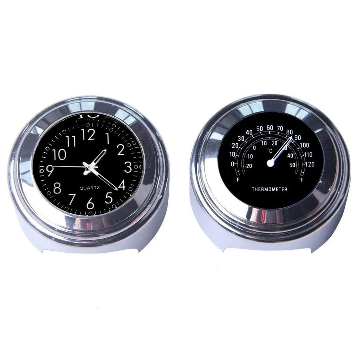 2PCS Motorcycle Quartz Clock and Thermometer 7/8Inch Waterproof Bike Handlebar Watch Aluminum Universal