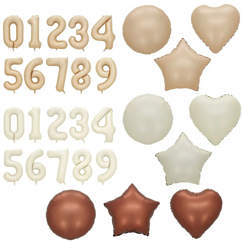 40inch Cream Caramel 1-9 Number Balloon 18inch Heart Star Round Balloon for 30 40 50 Birthday Party Decoration Party Supplies