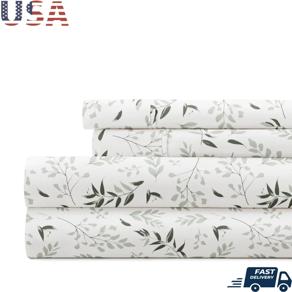 

4 Piece Eucalyptus Microfiber Bed Sheet Set Hypoallergenic Soft Touch Wrinkle Resistant 16 Inch Deep Pocket Queen Size