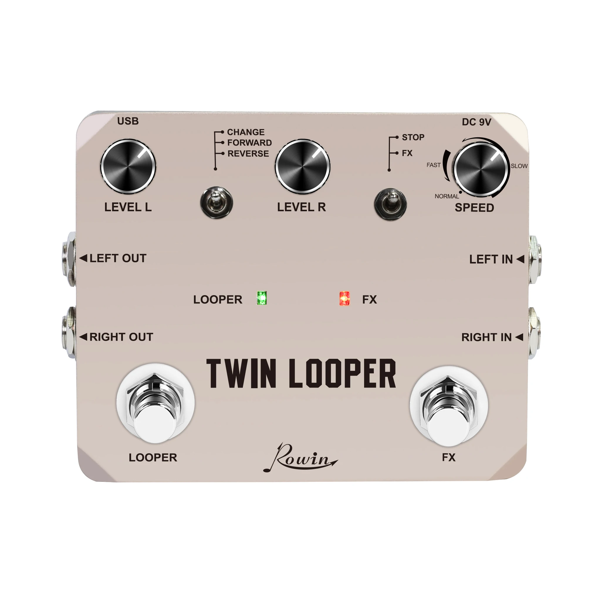 Rowin Twin Looper Electric Guitar Effect Pedal Loop Station 11 Types of Play with 10 Minutes of Recording Time True Bypass