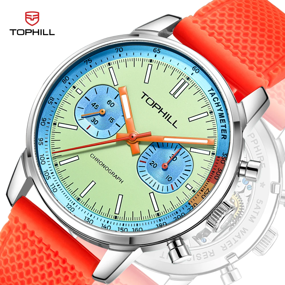 TOPHILL 40mm Fashion Men\'s Watch with Seagull ST1901 Movement Wristwatch Mechanical Chronograph 1963 Sapphire Military Pilot