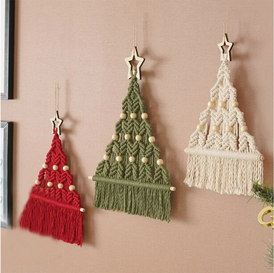 Nordic Christmas Tree Woven Macrame Tapestry Boho Tassel Wall Hanging Living Room Bedroom Home Hotel Garden Decor Decoration