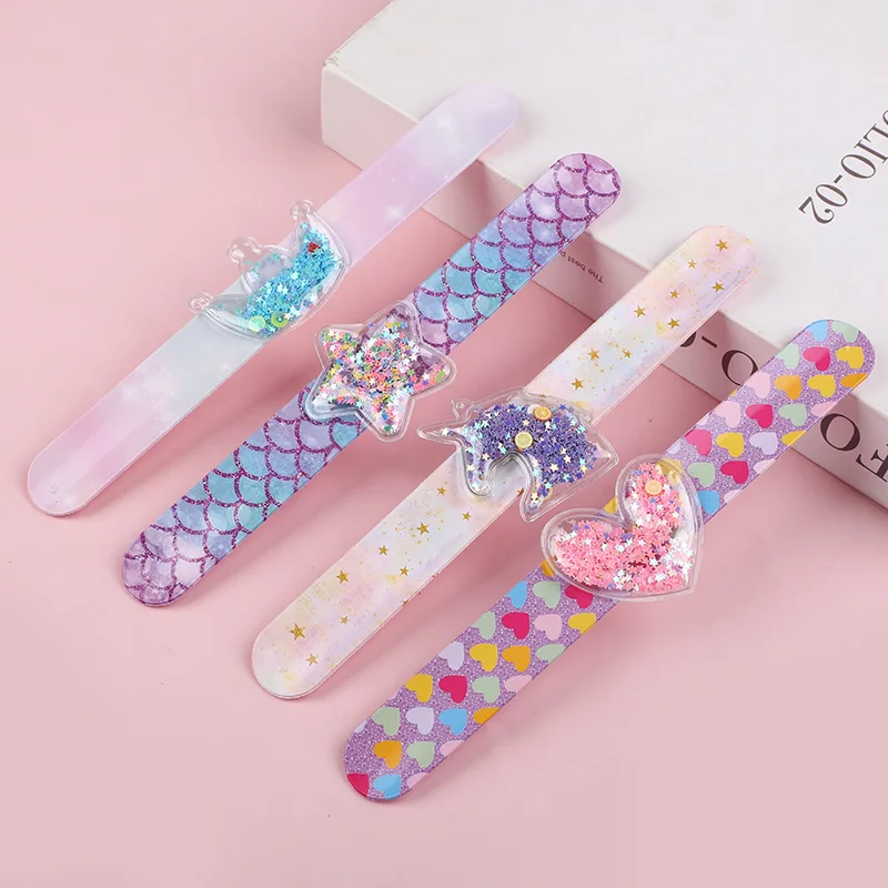 Kids Cartoon Wristband with Glitter Sequins Unicorn Mermaid Slap Bracelets Birthday Party Favors Gift Goodie Pinata Fillers
