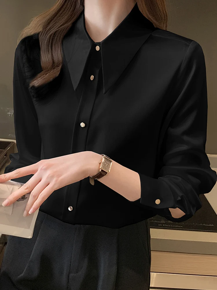 Long Sleeve Office Lady White Blouse Shirt Tops Women Turn Down Collar Blouse Women Blusas Mujer De Moda 2024 Blouses Blusa E313