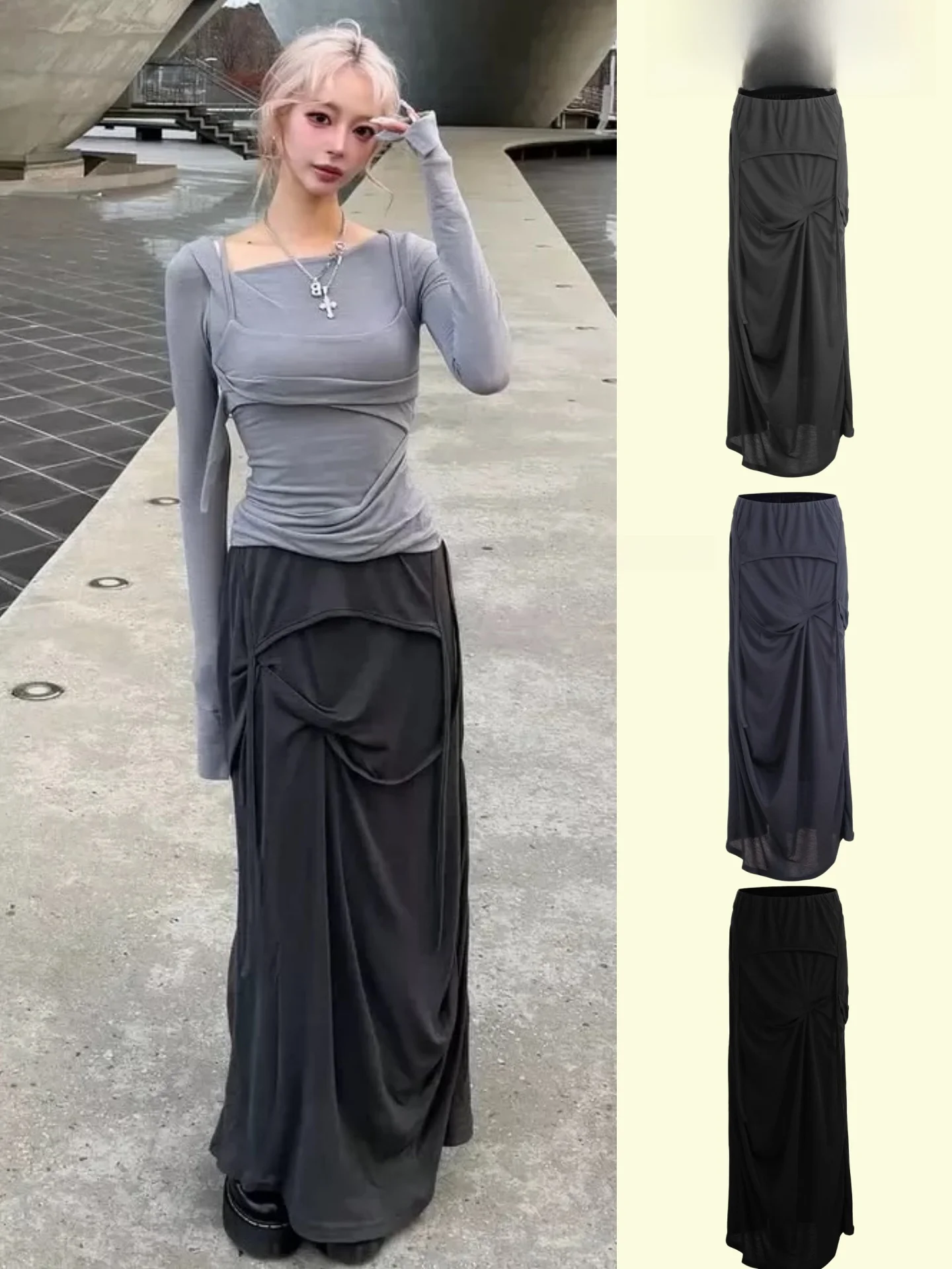 

Flareup Irregular Hem Straight Cut Elastic Waist Skirt Trendy Korean Style Women's Spring Summer Cotton Blend Skirt