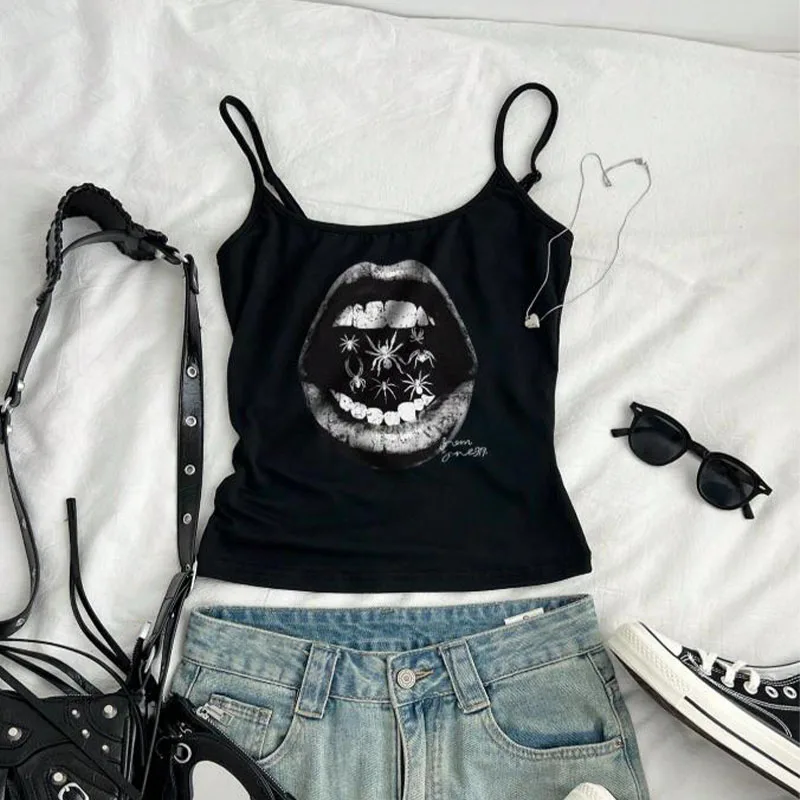

2025 New Summer Casual Street Hot Girl Style! Hip-hop Quirky Print Cami Vest Top, Slimming & Super Versatile