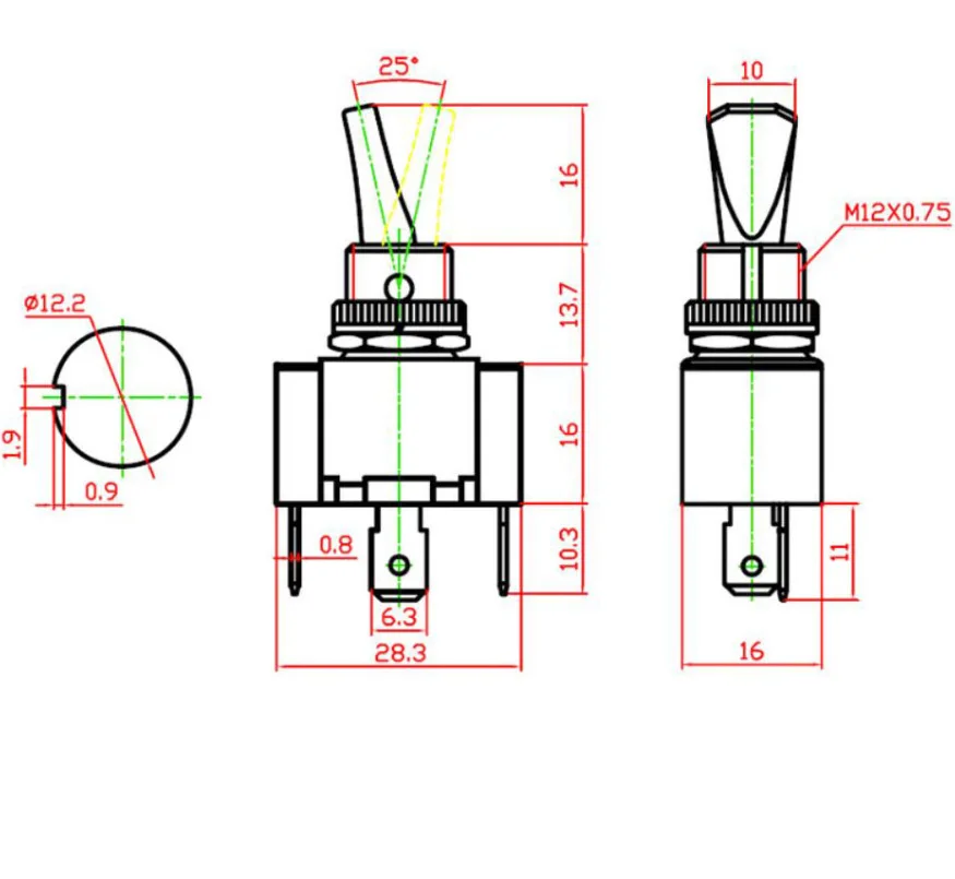 12mm ASW-07D-2 12V 20A 3-Pins 2-Vitesse Auto-Verrouillage Étanche IP63 LED Lumières Togbanded Switch