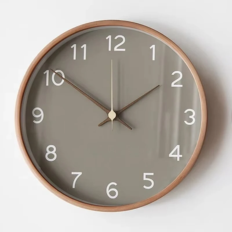 Light Luxury Nordic Solid Wood Wall Clock, Transparent Glass Fashion Hanging Clock, Living Room Home Wall Decoration