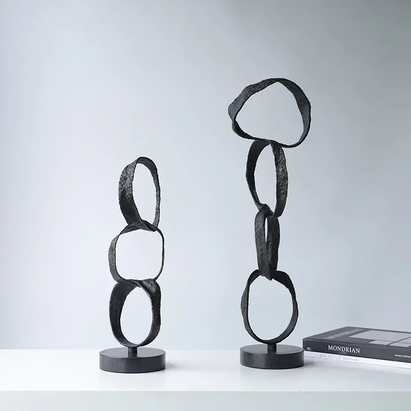 Abstract Metal Geometric Circle Ornament Silver Hoop Irregular Sculpture Decorative Figurines Home Decoration Accessories