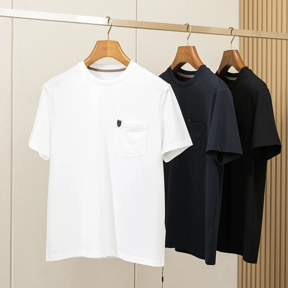 

Giza45 Long Staple Cotton ort Sve round Ne ket T-irt Men's Base Layer irt Summer Busin Casual Basic Sle