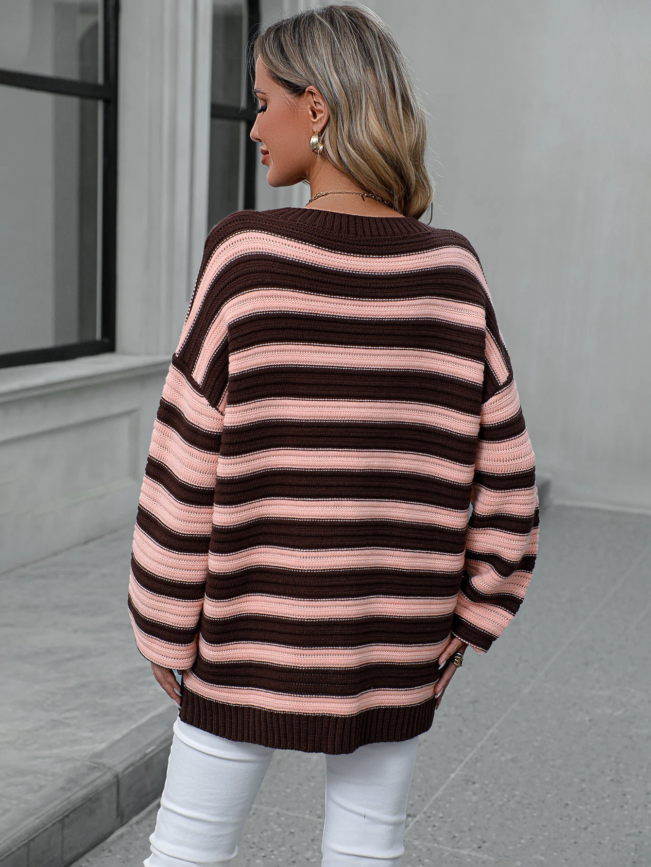 Fairyshely 2024 Autumn Winter Long Sleeve Striped Sweater Women Casual O-Neck Patchwork Pullover Ladies Loose Knit Warm Jumpers