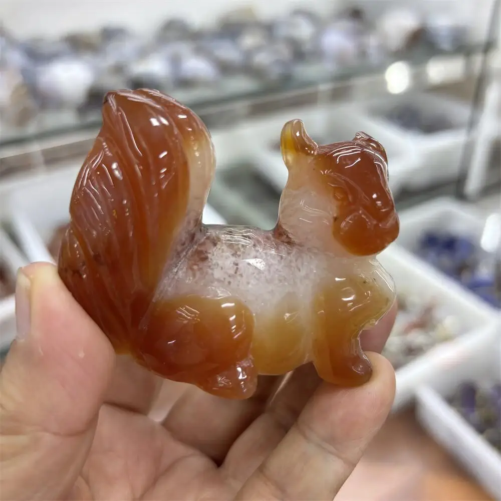 1PCS Natural Carnelian Red Agate Squirrel Animal Carving - Polished Reiki Healing Fengshui High-Quality Room Decor Energy Gift