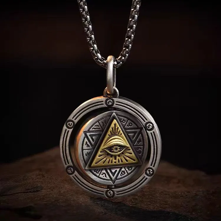 

New God's Eye Necklace Men's Trendy Retro Punk High Street Men's Rotatable Pendant Jewelry Wholesale