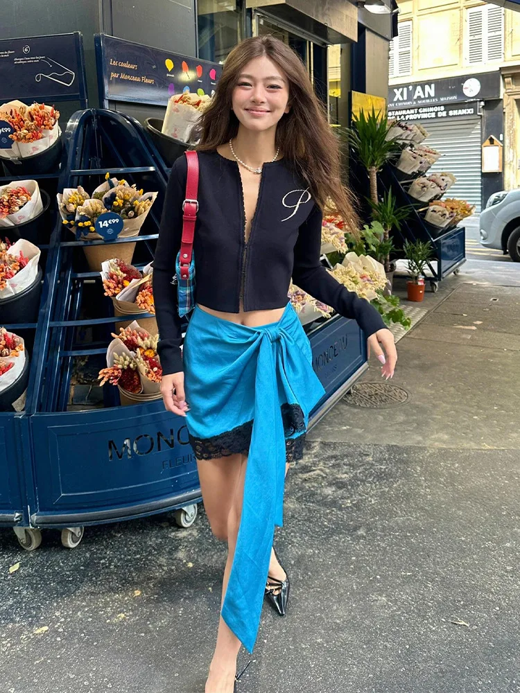 엘리 자수 레이스 트림 B-이니셜 니트 오픈 가디건 여성 캐주얼 슬림 핏 롱 슬리브 브이넥 봄 패션