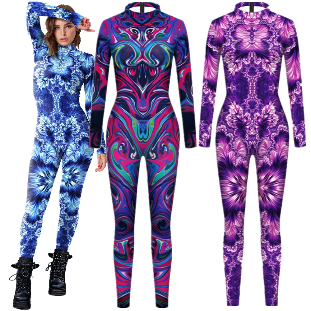 Abstract Geometry Robot Punk Gothic Jumpsuit Catsuit Sexy Women Carnival Cosplay Costumes Zentai Halloween Bodysuit