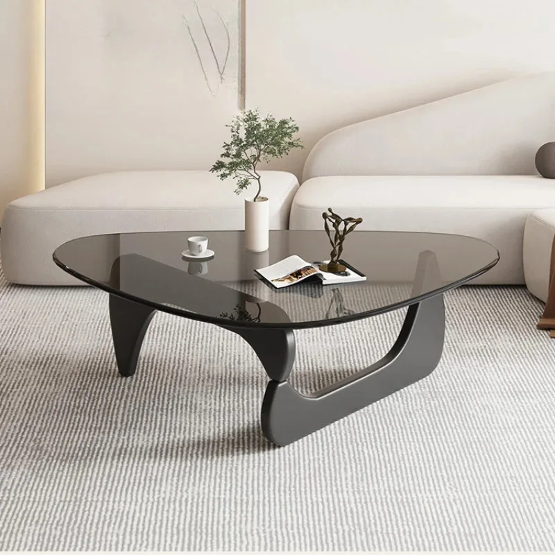 Triangle Center Table Modern Coffee Table Solid Wood Base Glass top Oval Small Tables For Living Room