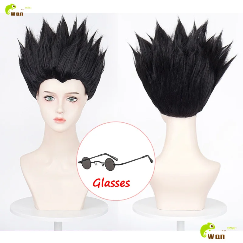 Anime Leorio PaladiKnight Cosplay Wig Black 30cm Short Leorio Wigs Heat Resistant Synthetic Hair Halloween + Free Wig Cap