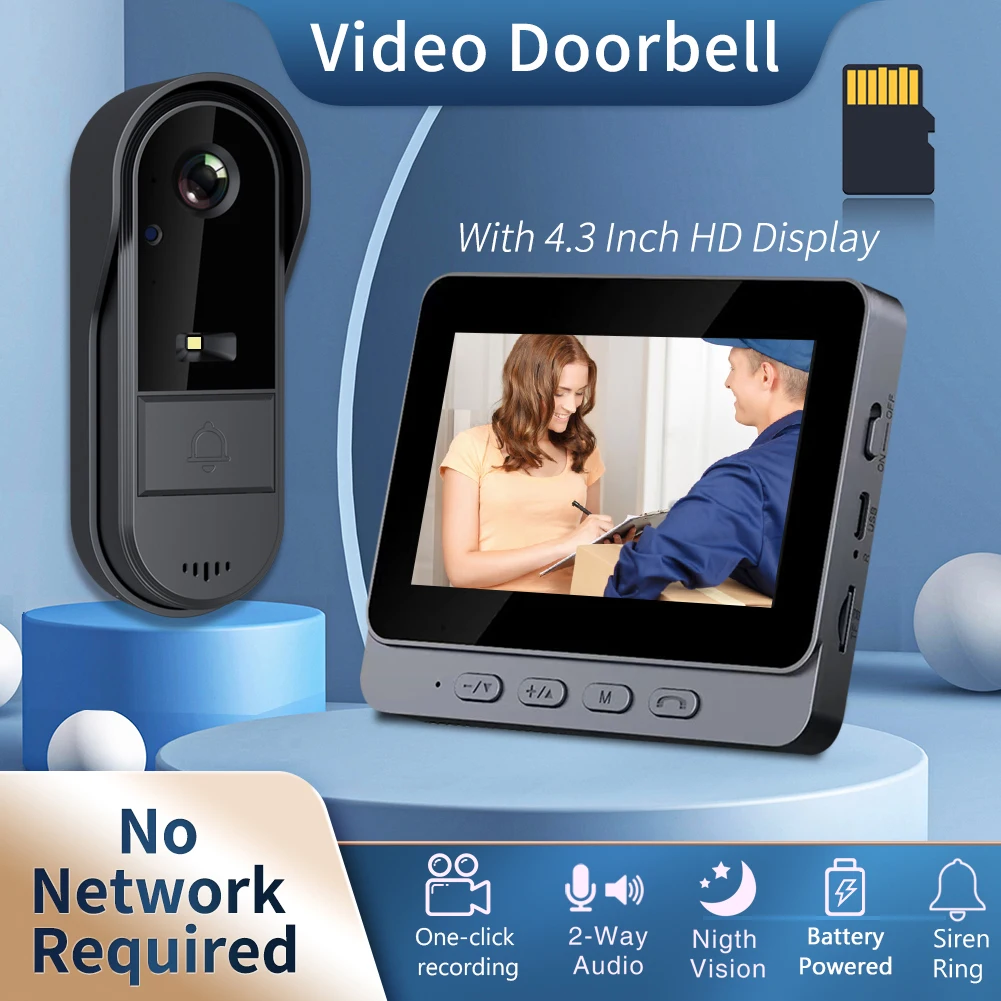 

Wireless Visual Doorbell Camera,HD Video And 4.3-inch Display Real-time Indoor Monitoring,Two-way Audio,Indoor Use,Rechargeable