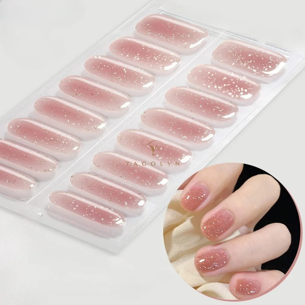 16 dicas linhas de ouro semi-curado gel adesivo de unhas glitter lantejoulas tiras de esmalte de longa duração cobertura completa gel arte do prego adesivos