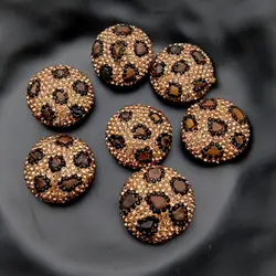 5 Pcs 25mm Tiger Eye Crystal Pave Coin Shape Loose Beads Spacer Jewelry Findings DIY