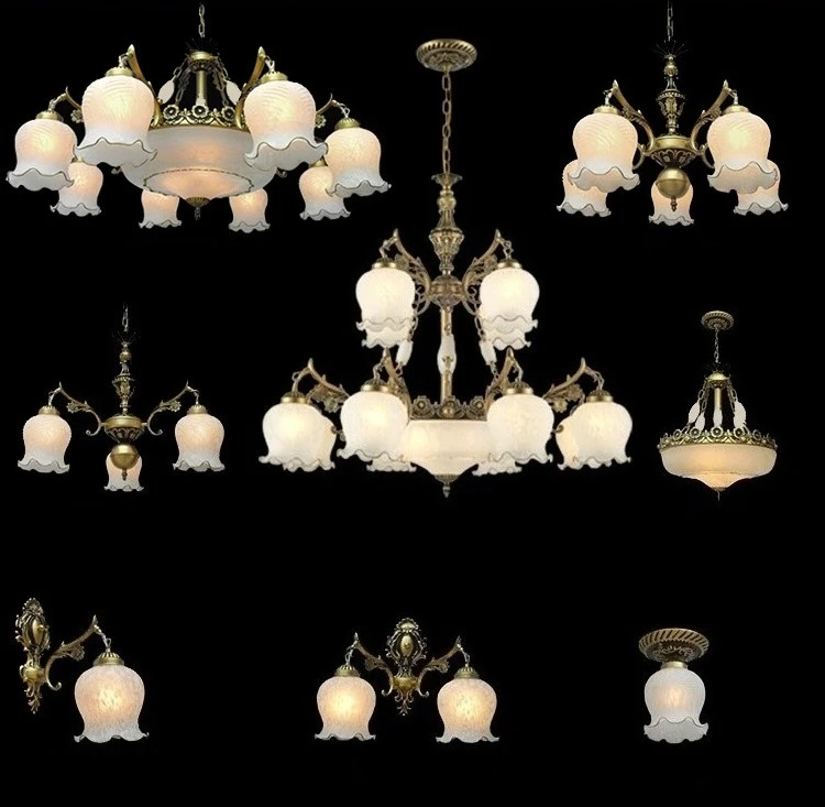 Modern LED Flower Ceiling Chandeliers Ironwork Countryside Retro Glass Pendant Lamp Home Decor Hanging Light Luster Fixtures