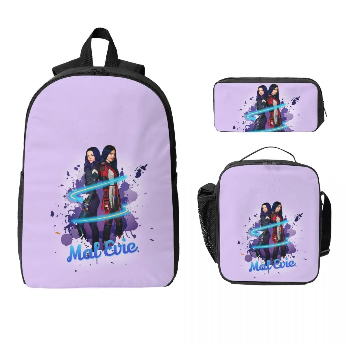 

Рюкзак Mal And Evie Forever Descendants 3, сумка для книг для мальчиков и девочек, школьная сумка, сумки на плечо, изолированная сумка для обеда 3 шт., пенал