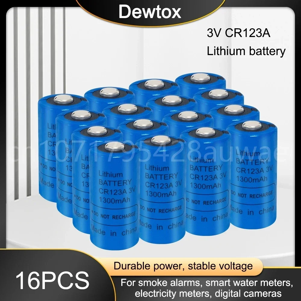 16PCS CR123A 3V Lithium Battery with Plug Suitable for Film Cameras Intelligent Toilet Cameras Urinal Sensors Smoke Detector