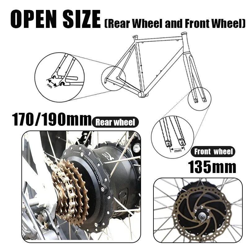 Fat Motor 48V 1000W Brushless Gear Rear Freewheel Motor for Fat Electric Bicycle Snow E-bike 170mm 190mm Fork Size 20\