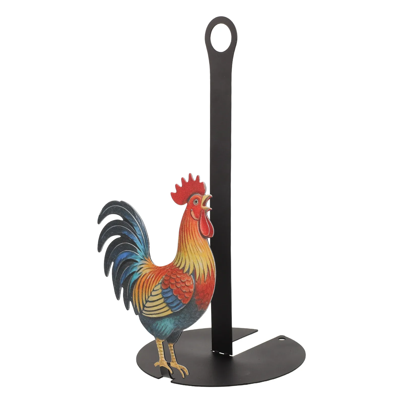 Rustic Iron Rooster Paper Towel Holder Kitchen Countertop Tissue Roll Organizer Farmhouse Style Weighted Base Paper Dispenser
