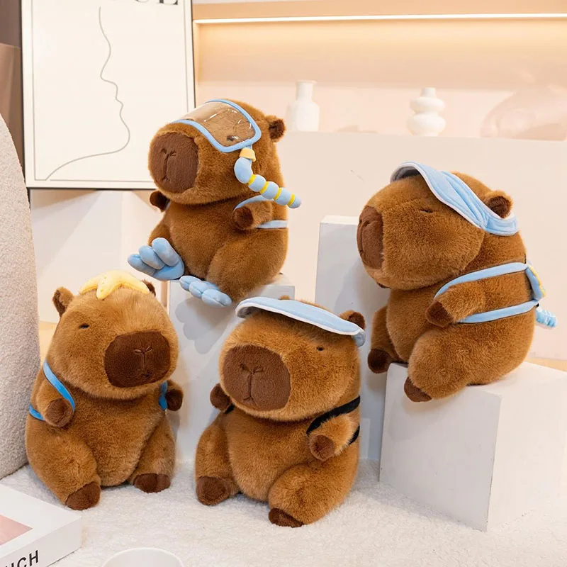 Kawaii Capybara Plush Toy Set Scuba Sleeping Style Soft Stuffed Animal Dolls Trendy Decor Cozy Companion for Daily Relaxation