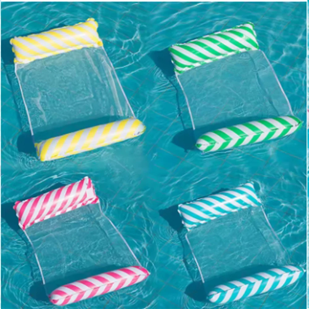 Foldable Striped Inflatable Lounge Chair, Suitable For Swimming Pool Parties And Beach Leisure Floating Beds With Net Backrest