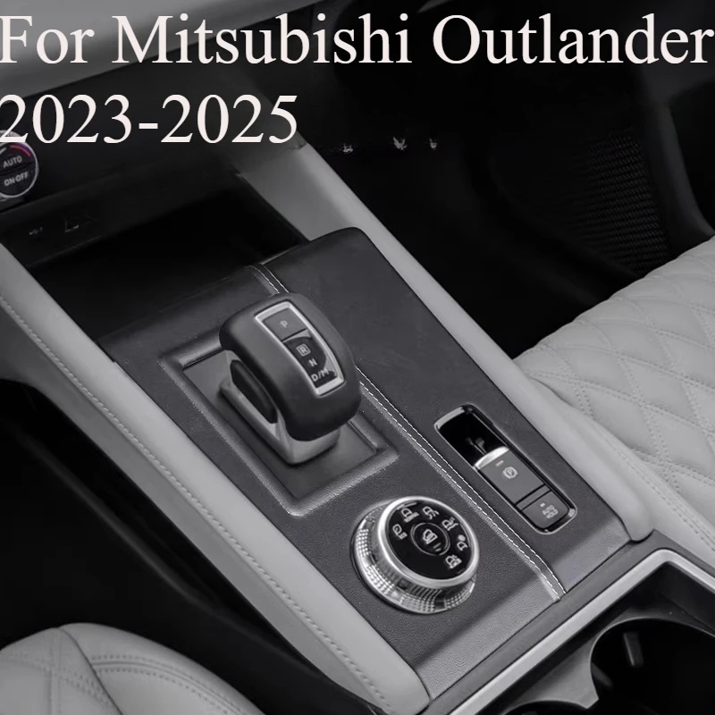 For Mitsubishi Outlander 2023-2025 Center Console Trim Upgrade - Genuine Leather Suede Gear Shift Panel Cover with Stitching