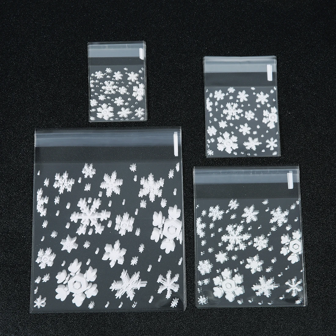 100pcs Snowflake Candy Bags Christmas Transparent OPP Self-sealing Cookie Packaging Plastic Bag Xmas Party Decorations Gift Bags