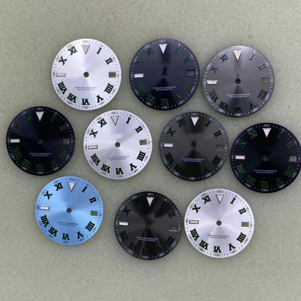 

28.5mm S logo Roman Nail Green luminous dial watch modification accessories for NH35/NH36 movements