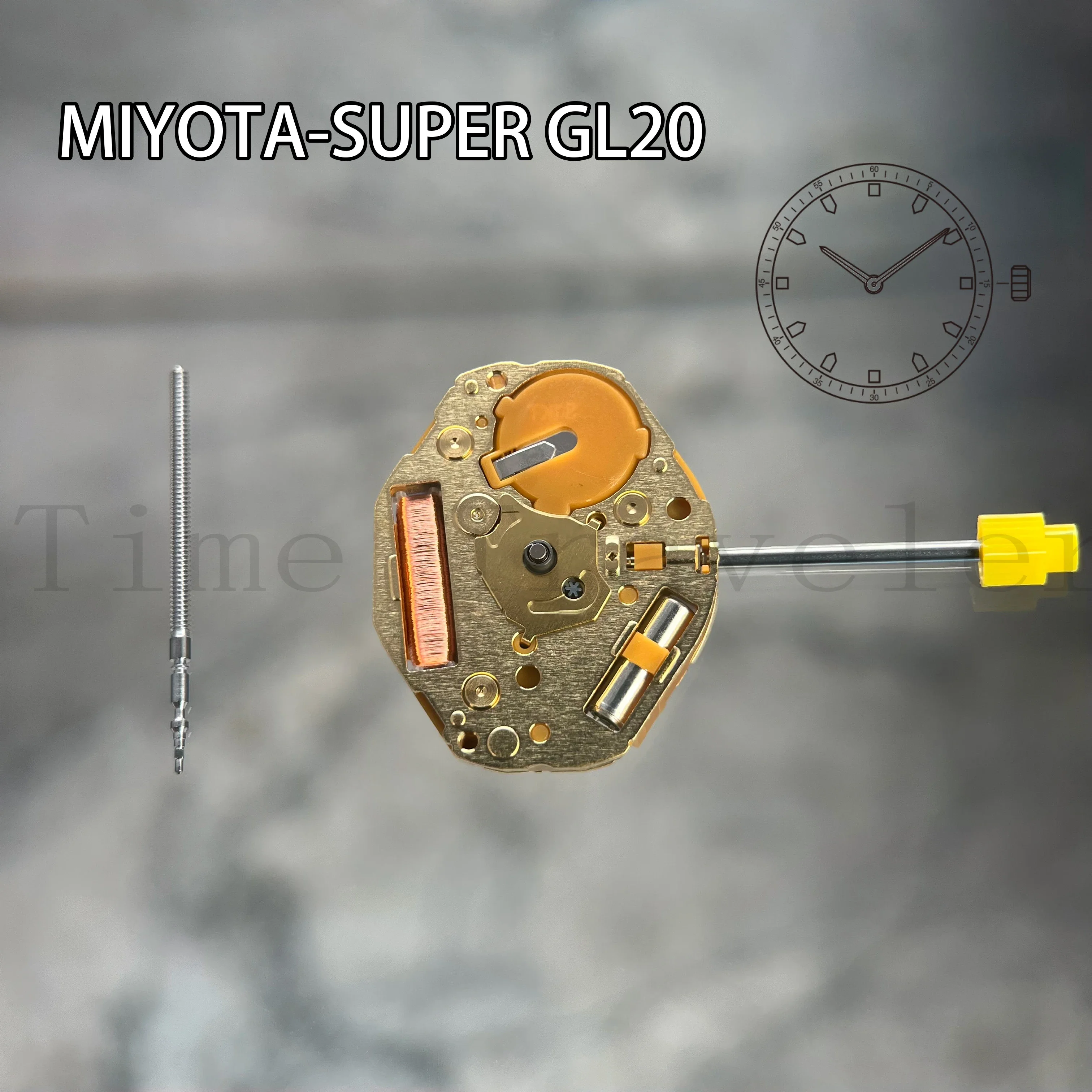 Miyota GL20 Assista Movimento com Adjuststem, Peças de reparação relógio eletrônico, 2 Pinos, Japão, sem bateria