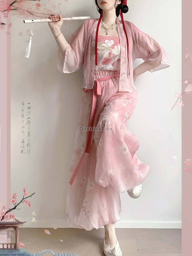 2026 chinese improved elegant women song dynasty-style hanfu set vest half sleeve coat flower-petal pants daily modern hanfu set