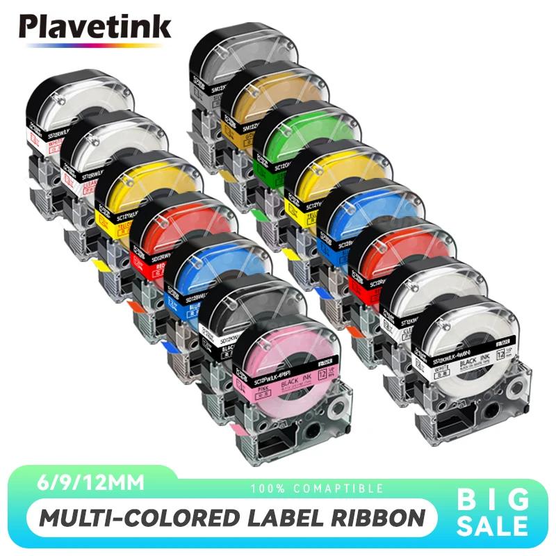 1 шт. лента для этикеток SS12KW, совместимая с Epson, ширина 6/9/12 мм, модели SS12KW, SS9KW, SS6KW, ST12KW, SC12YW для этикетировщиков Epson LW-300, 400, 700.