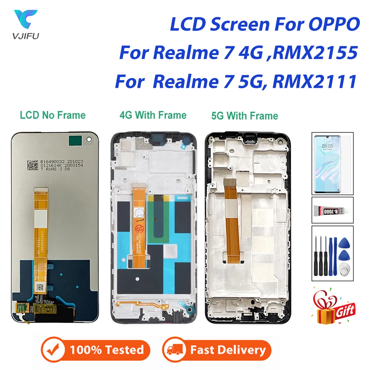 

Screen For Realme 7 RMX2155 RMX2151 LCD Touch Display For Oppo Realme 7 5G RMX2111 Repair Parts with Free Tempered Film Tools