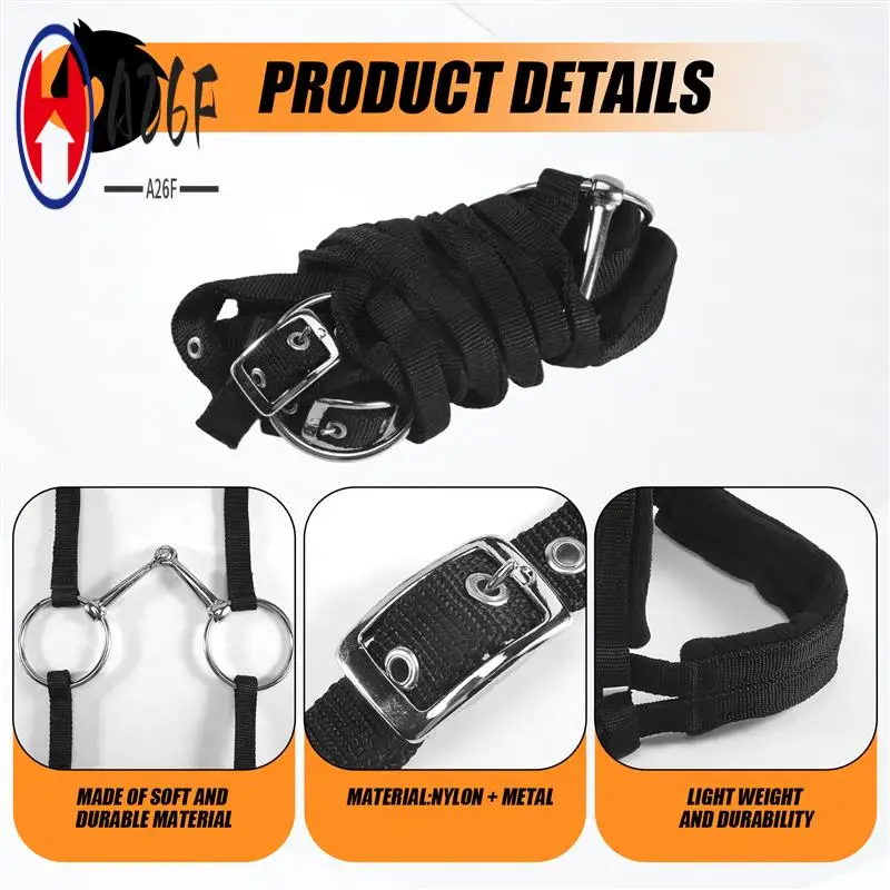 

A26F-Adjustable Horse Riding Equipment Halter Horse Bridle With Bit And Rein Belt For Horse Equestrian Accessories Soft Thicken